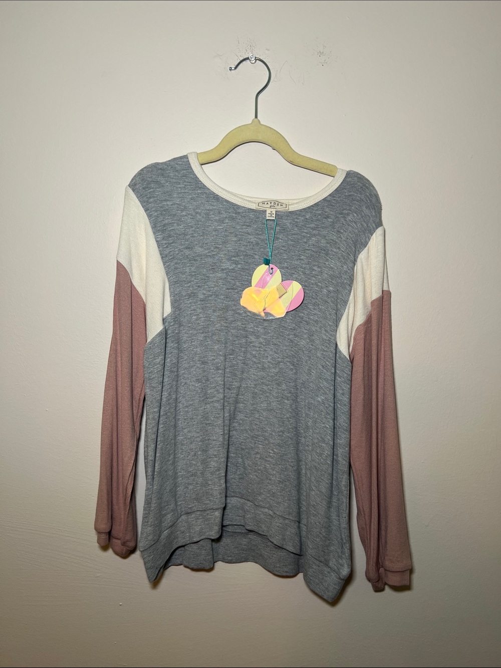 Hayden Girls Gray, Cream & Mauve Colorblock Long Sleeve Top